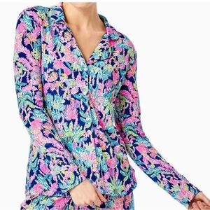 Lilly Pulitzer PJ Knit ButtonTop Oyster Bay Navy Seen and Heard Knit XS NWT